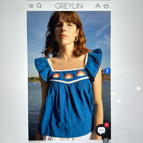 Greylin Heiko Seashell Embroidered Top - Azul Blue - Size XS - Picture 5 of 7